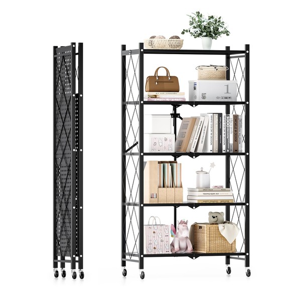Simple Deluxe 5-Tier Folding Storage Shelves, 27.95" W x 14.96"