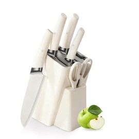 Knife Set, 6-Piece Kitchen Knife Set with Block, Stainless Steel Essentials Cutlery Block Set,Ultra-sharp Blades Chef Knives Set, Rust-Resistant, Ideal Housewarming Gift (White)