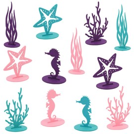 GORGECRAFT 12 Sets 12 Styles Mermaid Birthday Party Decorations Coral Starfish Sea Horse Ocean Party Felt Decor Table Centerpiece Under the Sea Party Supplies for Little Mermaid Party Ornament