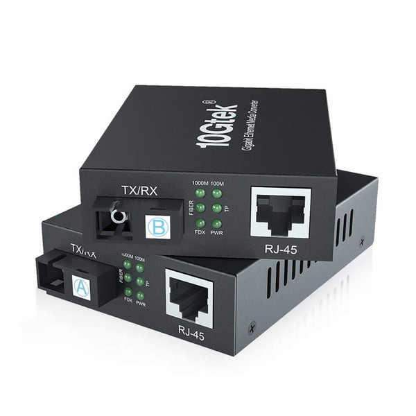 10Gtek® One Pair Gigabit Ethernet Media Converter, with Built-in 1Gb