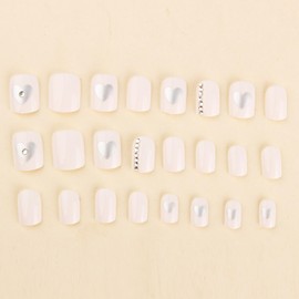 French Tip Press on Nails Medium Square Fake Nails White with Rhinestone Design Squoval Acrylic Full Cover False Nails for Wedding 24 Pieces