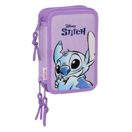 Stitch Sweet School Pencil Case with 36 Utensils, Pencil Case for Kids, Ideal for Children from 5 to 14 Years, Comfortable and Versatile, Quality and Resilience, 12.5 x 5.5 x 19.5 cm, Blue/Purple,