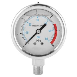 0-60Bar 0-6Mpa Air Pressure Gauge, 1/4 Inch NPT 60 mm Dial Air Hydraulic Water Pressure Gauge