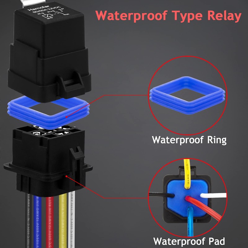 Hamolar 8 Pack 80/60 AMP Waterproof Car Relay and Harness