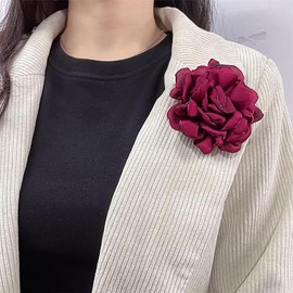 Peony Flower Brooches Pins Delicate Chiffon Rose Flower Brooch Classic for Party Dance Banquet for Women Ladies Lapel Pins Dress Suit Ceremony Clothes Accessories Jewelry Gifts 95mm (Dark red)