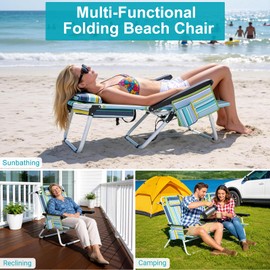 ABORON 5-Position Beach Chair for Adults, Lay Flat Reclining Beach Folding Chair with Cooler Bag, Backpack Straps, Headrest & Pouch, 350 lbs Capacity, Portable for Outdoor Lawn Camping Concert