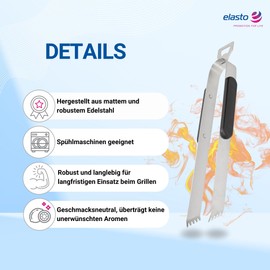 Barbecue Tongs Long 35 cm Stainless Steel – BBQ Tongs with Bottle Opener – Kitchen Tongs Ideal for Grill Masters – Kitchen Aid with Ergonomic Handle – 2-in-1 Barbecue Accessories, Colour: Grey