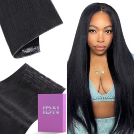 IDN BEAUTY 5+2 Invisi Edge Seamless Clip in Hair Extensions Human Hair Combo Pack, Yaki Straight 22 Inch 110g 5pcs Invisible Edge and 2pcs Seamless Clip ins for Black Women Natural Black No Leave Out