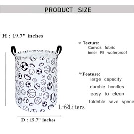 KUNRO Large Sized Round Storage Basket Waterproof Coating Organizer Bin Laundry Hamper for Nursery Clothes Toys (Sports ball)