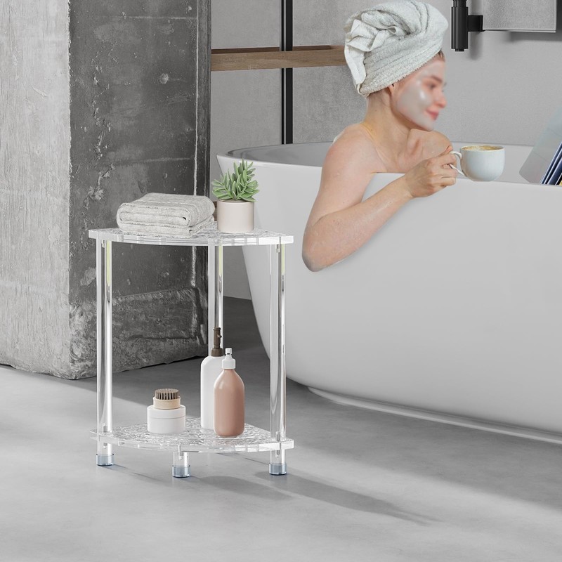 Sumerflos Acrylic Corner Shower Stool for Inside Shower, Clear Small