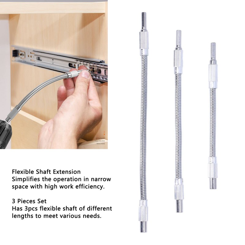 3Pcs Flexible Socket Extension Bar Set, 1/4" Hex Shank Universal