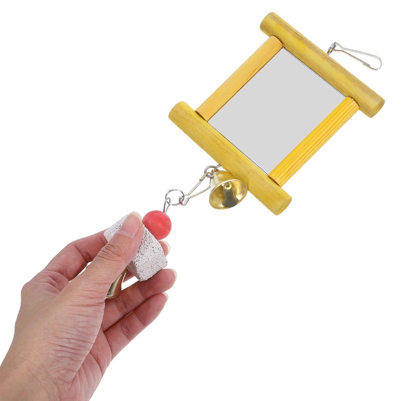 Yardwe Bird Cage Toys 2Pcs Hanging Mirror Toys with Bells