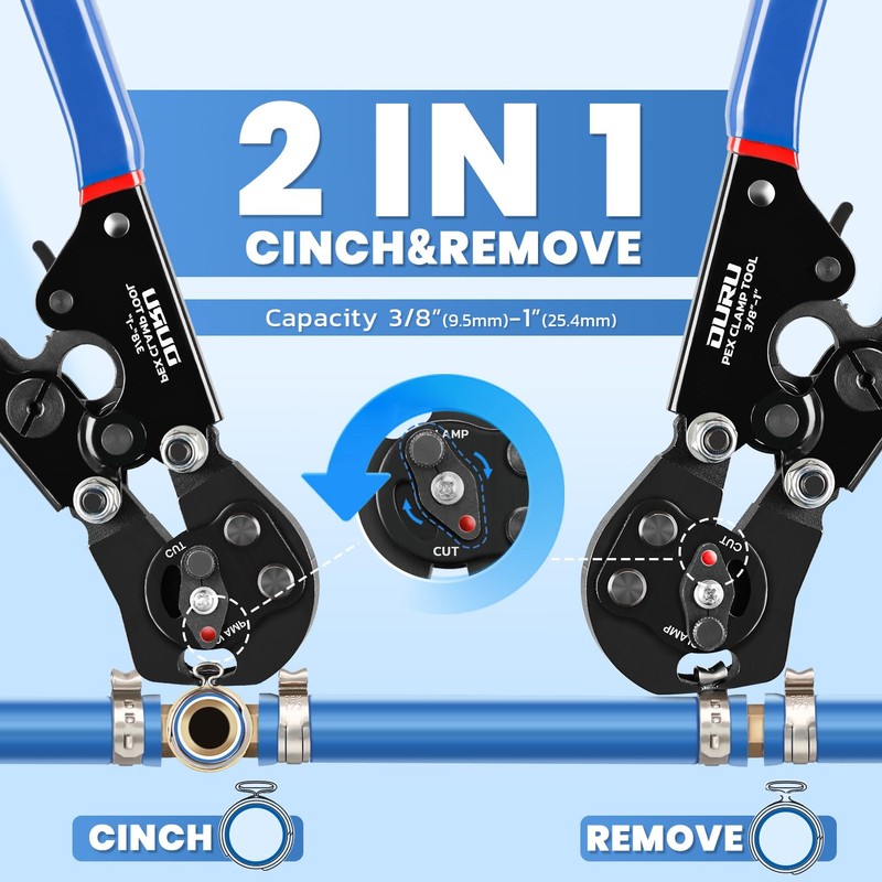 OURU 2 IN 1 Ratchet Pex Crimping Tool Pliers Cinch
