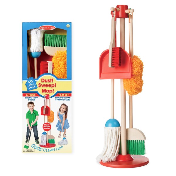 Melissa & Doug Dust! Sweep! Mop! 6-Piece Pretend Play Cleaning Set - Broom, Duster, Kid-Sized Cleaning Toys For Boys and For Girls
