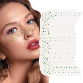 10 Pcs Glitter Freckles Face Tattoo, Face Glitter Makeup Patches, Waterproof Sparkle Freckles Tattoo Fairy Makeup Accessories For Women (Green)