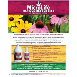 MicroLife Maximum Blooms (3-8-3) Professional Grade Organic Liquid Fertilizer Concentrate for All Flowers and Anything That Blooms, Gallon