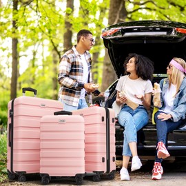 AnyZip Luggage Sets 3 Piece PC ABS Hardside Lightweight Suitcase with 4 Universal Wheels TSA Lock Carry On 20 24 28 Inch Pink