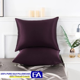 Jaciu 100% Silk Pillowcase, for Hair and Skin, Both Side Mulberry Silk Pillowcase 21 Momme 600 Thread Count with Hidden Zipper Hypoallergenic Soft and Breathable（Eggplant Purple,Standard：20"x26",1pcs）