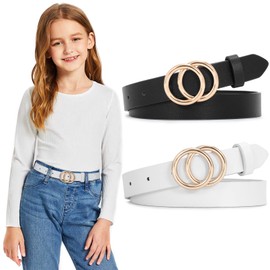 SUOSDEY 2 Pack Kids Leather Belts for Girls Solid Colors Skinny Belt for Teen Girls with Double O-Ring Buckles