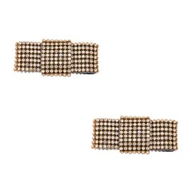 Douqu 2 Pcs Gold Sparkling Rhinestone Crystal Removable Wedding Bridal Black Satin Bow Shoe Clips