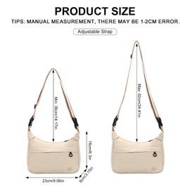 Risipu Crossbody Bag Handbag for Women Nylon Multi-functional Crescent Bag Dumpling Bag With Adjustable Strap for Daily Use Travel Large Capacity Waterproof Hobos Shoulder Bag (Beige)