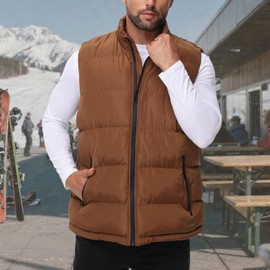 LUYIJIESHENG Men's Brown Puffer Vest Winter Zipper Outerwear Vests Warm Water-Resistant Sleeveless Puffy Jackets Size 3XL