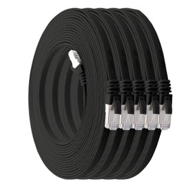 1aTTack.de 0,5m - schwarz - 5 Stück Cat7 Flachkabel Netzwerkkabel Cat 7 Rohkabel Gigabit Lan (10Gbit/s) Flachbandkabel Verlegekabel Patchkabel Flach Slim Rj 45 Stecker Cat6a