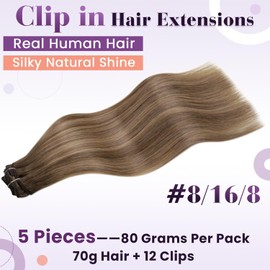 LaaVoo Clip in Hair Extensions Human Hair Balayage Blonde Human Hair Extensions Clip in Light Brown Balayage Golden Blonde Clip in Hair Extensions Remy Long Straight 20 Inch 5pcs/80g