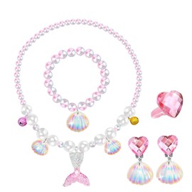 DkakoJew Mermaid Jewellery Set for Girls, Mermaid Necklace Bracelet Ring Earring Children's Jewellery Set, Girls Birthday Party Costume Accessory Birthday Gift Christmas Gifts, Sterling Silver