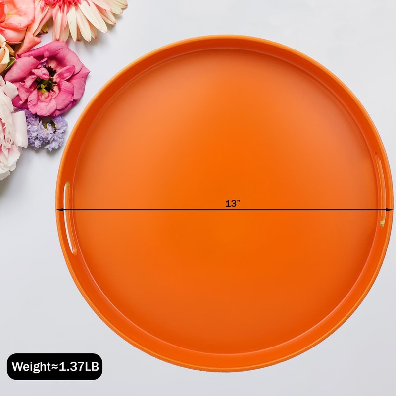 SforGUVA Round Orange Decorative Serving Tray with Handles, 13” Versatile