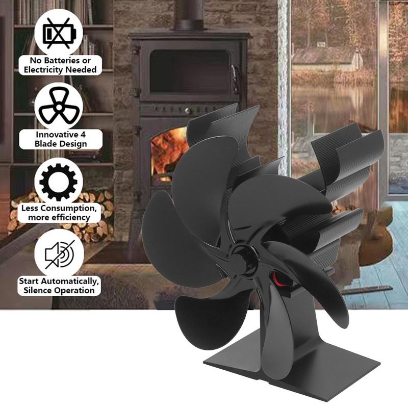 Wood Stove Fan 6 Blades Heat Powered Burning Fireplace Fan