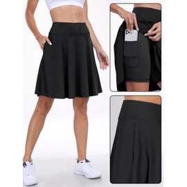 ANRABESS Women Knee Length Tennis Golf Skorts Skirts Summer High Waisted Athletic Skirt Casual Travel Built-in Shorts Clothes Black XX-Large