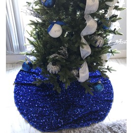 DUOBAO Blue Tree Skirt Small for Slim Trees 21 Inch Ornaments with Mermaid Sequins Glitter Velvet Christmas Skirts for Holiday Party Decoration Royal