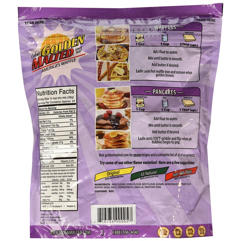 Carbon's Golden Malted Gluten Free Waffle and Pancake Mix, 32