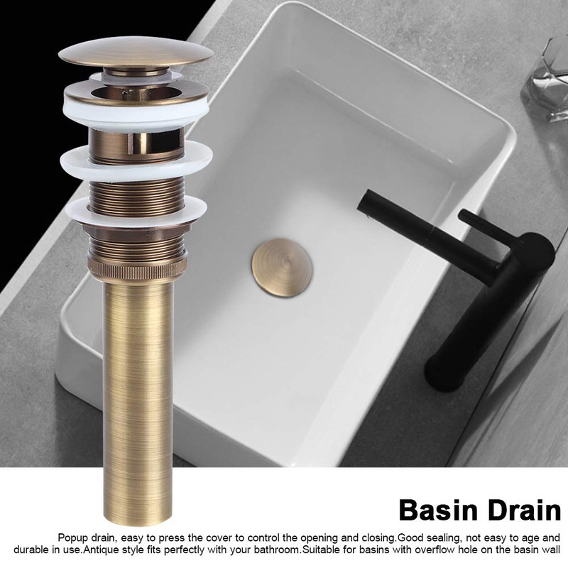 Sink Drain Stopper Antique Brass Sink Strainer for 40-45mm Mounting
