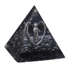 mookaitedecor Natural Black Obsidian Guardian Angel Crystal Pyramid, Love Peace Good Luck Angel Ornament for Home Healing Crystal Pyramid Wiccan Witchcraft Gift Spiritual Room Decor, 6cm/2.36 Inch
