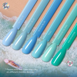 Gloss Blue Gel Nail Polish Set | 6 Pcs Hema Free Gel Polish with Light Blue, Baby Blue, Blue, Teal, Aquamarine & Pastel Green Colors, UV LED Gel Polish, DIY Nail Manicure at Home Gifts for Girls