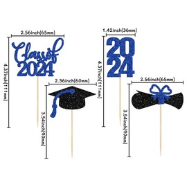 Paquete de 36 adornos para cupcakes de graduación 2023 con purpurina, clase de 2023, decoración para tartas de graduación, diploma, púas para cupcakes 2023, suministros para decoración de pasteles de fiesta temática de graduación, color azul oscuro