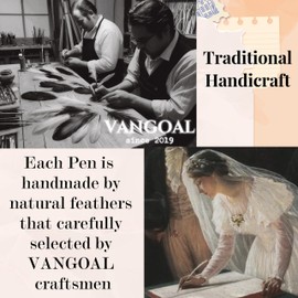 VANGOAL Retro Carving Feather Pen Set, Glittering Quill Pen Set Antique Calligraphy Writing Dip Pen with Ink, 2 Replacement Nibs, Pen Stand Base, Luxury Vintage Signature Pen (Black)