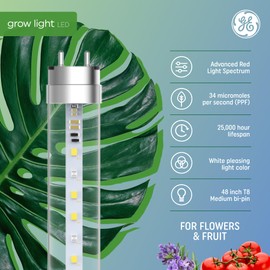 GE Grow Lights for Indoor Plants, T8 LED Light Bulbs for Flowers and Fruit with Advanced Red Light Spectrum, 25,000 Hours Lifespan, 34 PPF, 48 Inches, 6 Pack (Packaging May Vary)