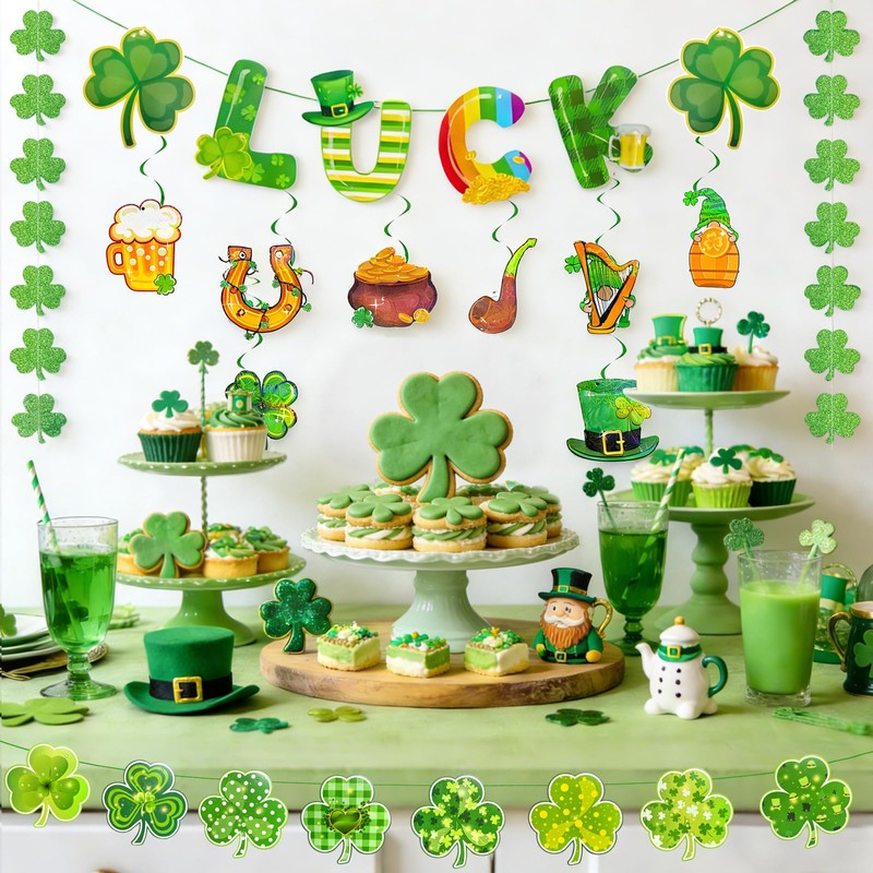 St. Patrick's Day Decorations Kit with Luck Banner, 12 Glitter