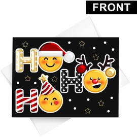 2023 HO HO HO Holiday Greeting Cards & Envelopes Funny and Cute Emoji Black Fold Over for Christmas and New Year 4.25 x 5.5” When Folded (A2 Size) set of 25 Cards&Envelopes