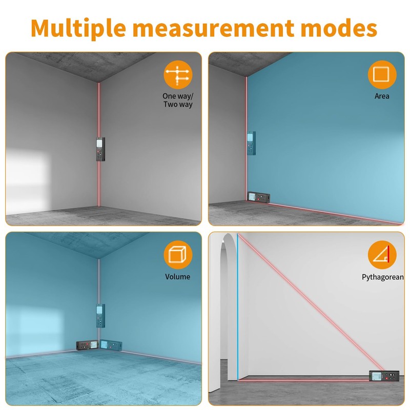 Bilateral Laser Measurement Tool, Bauihr 393ft/120M Rechargeable Aluminum Dual Laser