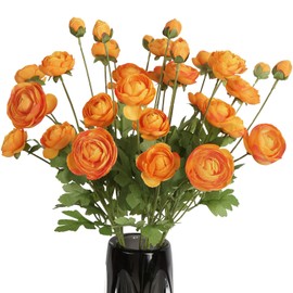 ICBOX Artificial Ranunculus Flowers with Long Stem 8PCS 32Heads, Orange Ranunculus Silk Flowers Persian Buttercup Fake Flowers for Floral Arrangement Wedding Table Centerpiece Home Decor (Orange)