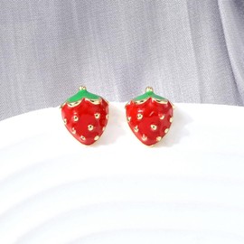 DanLingJewelry 5 Pair Brass Strawberry Stud Earrings Enamel Imitation Fruit Food Earrings for Birthday Party Jewellery Decoration