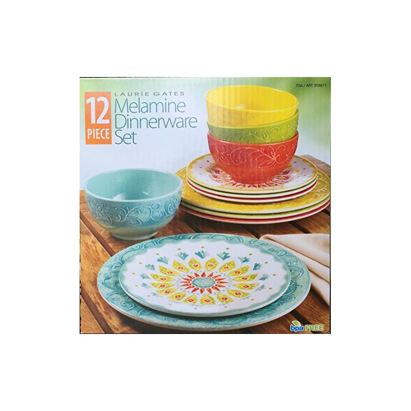 Laurie Gates - 12 Piece Melamine Dinnerware Set (Yellow &