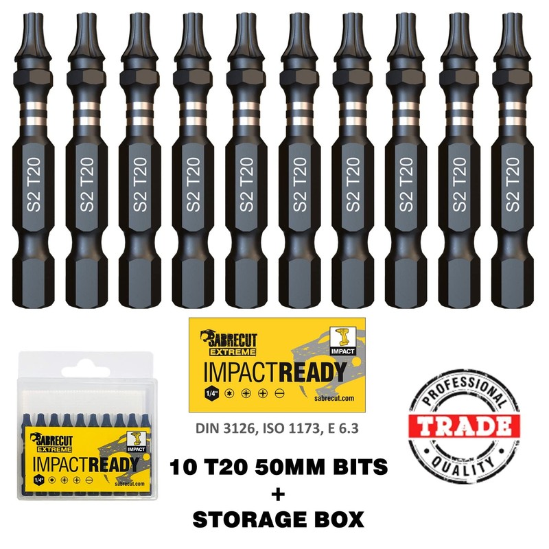 10 x SabreCut SCTX2050_10 50mm T20 TX20 Impact Screwdriver Driver