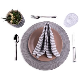 mon bijou® 12 x Fabric Napkins White - Grey Stripes - 100% Cotton I 45 x 45 cm I Napkins Ideal for Easter, Wedding, Holidays I Christmas, Kitchen, Dining Table Decoration