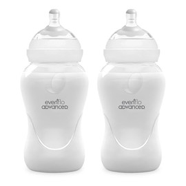 Evenflo Advanced Biberón Anticólicos Avanzado, Cuello Ancho, Transparente, 270ml, 2 Piezas, Flujo Medio, Silicón Grado Alimenticio, Sistema Doble Válv
