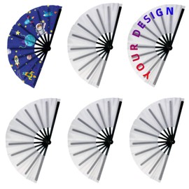 6 Packs 13inch Sublimation Clack Fans Blank Chinese Tai Chi Fan with Black Ribs for Graduation, Festival Dance Party
